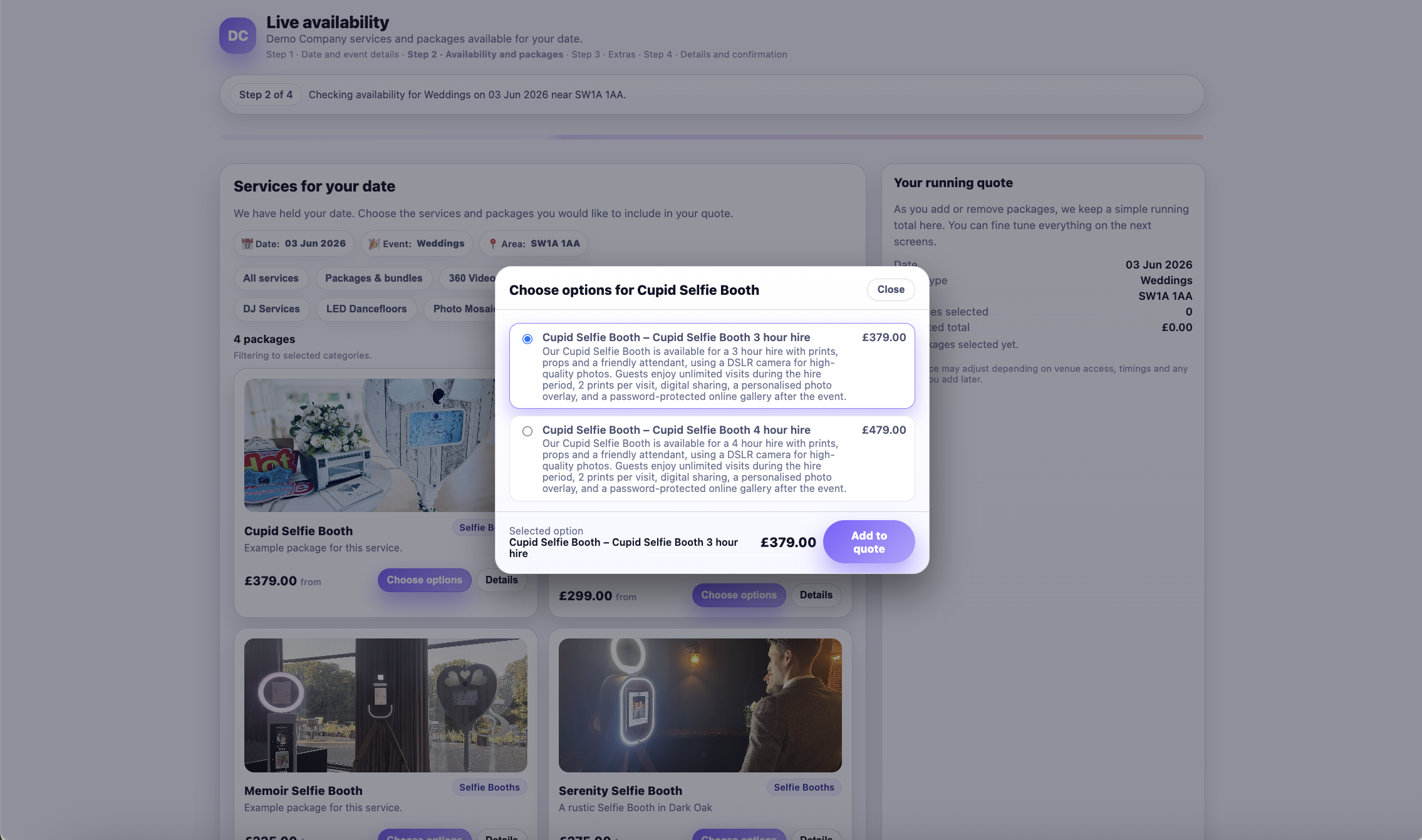 Planellio guided booking system